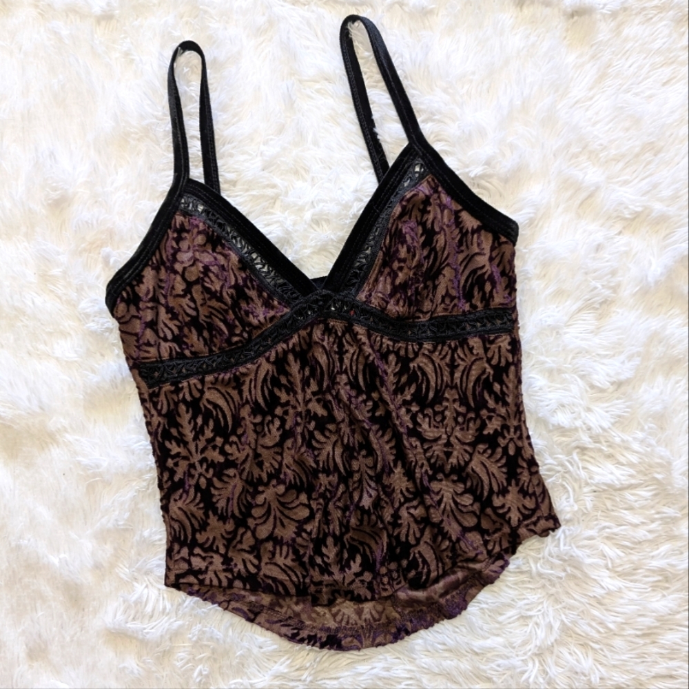 90s Vintage Lip Service Sheer Purple Burnout Velvet Gothic Cami Top Size Medium